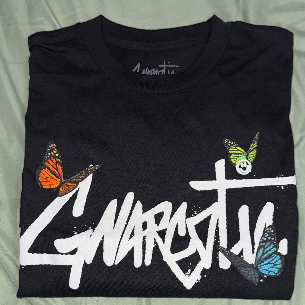 Gnarcotic Black T-Shirt with Colorful Butterflies